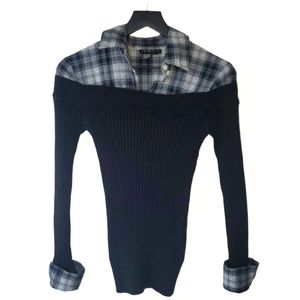 *M* Tracy M. Two-Tone Ribbed Plaid Sweater
